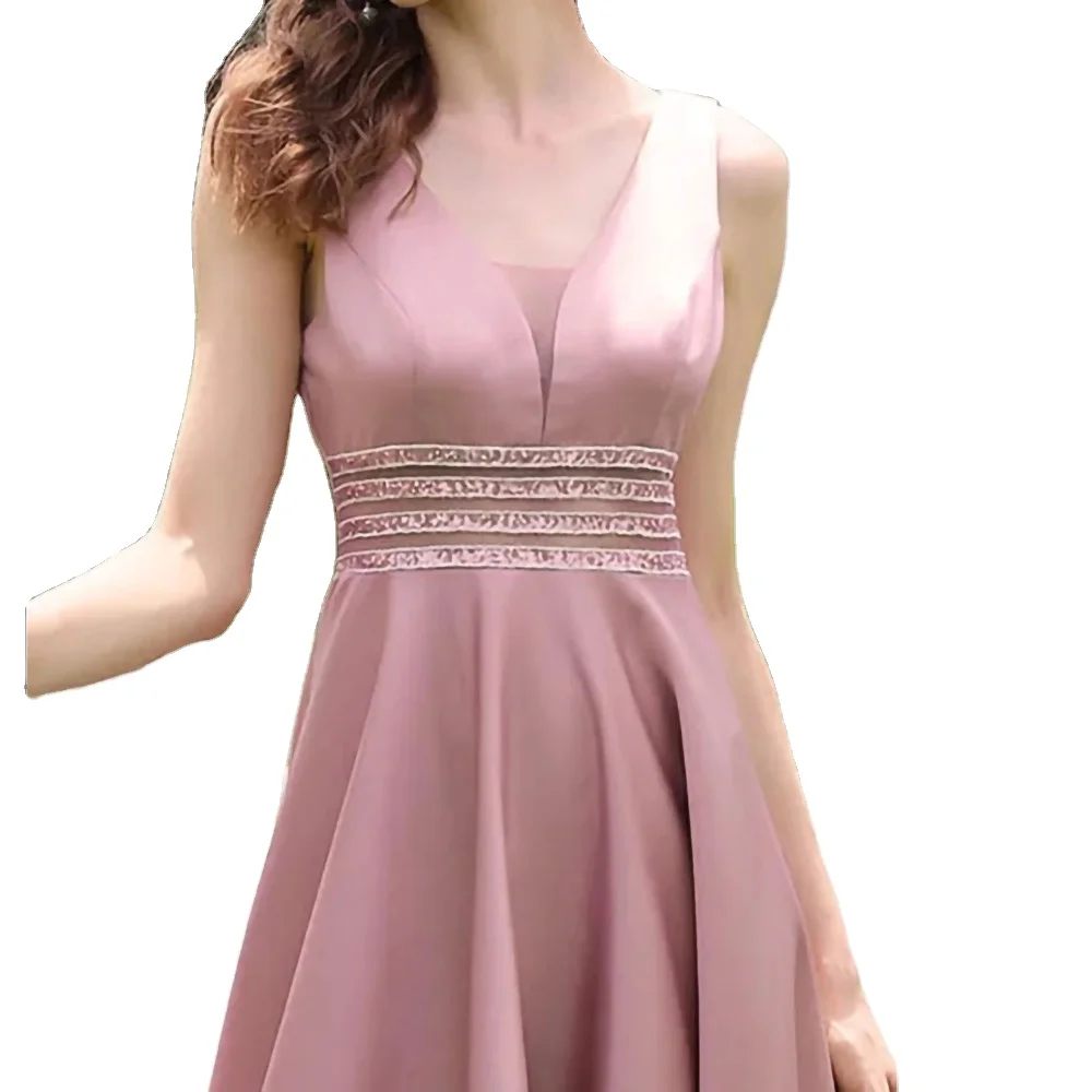 Oem Custom Womans Evening Dresses Sequin Waist High Low Satim Wed Dress Elegant Long Dresses Women