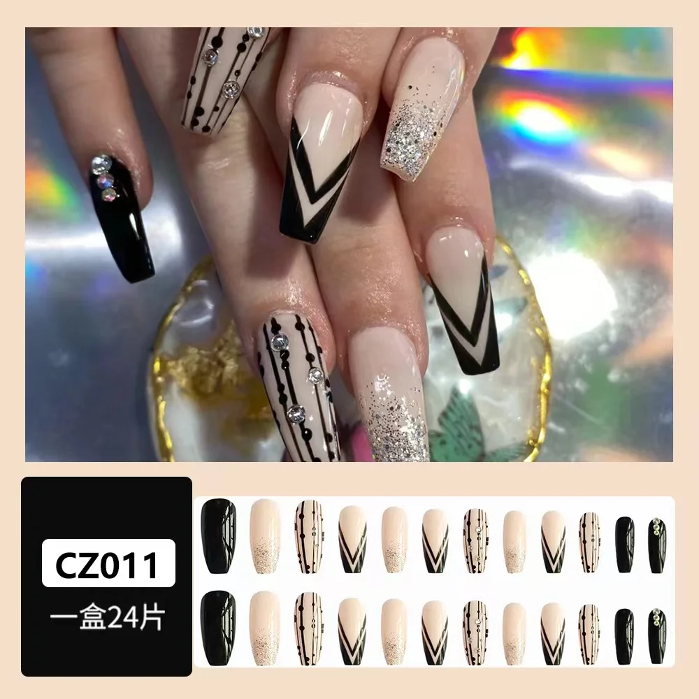 Bin Nail Supplies Artificial Fingernails 24 Pcs Fake Tips Kit Press On
