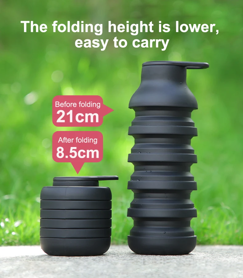 Custom Squeeze Lightweight Running Drink Reusable Portable Foldable Collapse Silicone Gym Sports Collapsible Travel Water Bottle