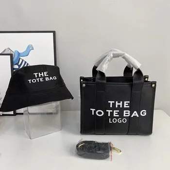 Bm9349 2022 Marc Designer Handbags And Bucket Hat Sets Black Bag Luxury Pu Leather Women's Tote Bag Set