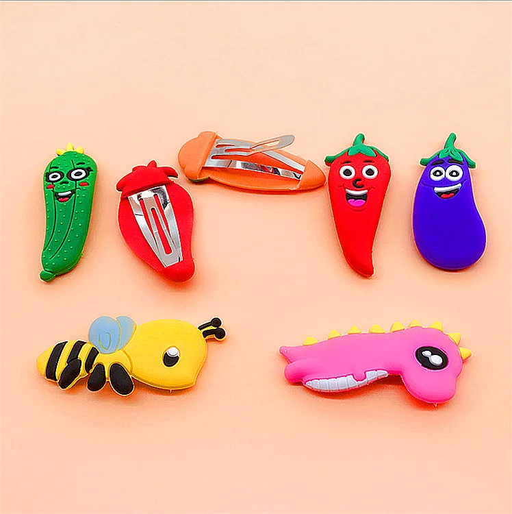 Модная резиновая заколка для волос из ПВХ с мультяшными фруктами 3D или 2D на заказ заколки девочек малышей
