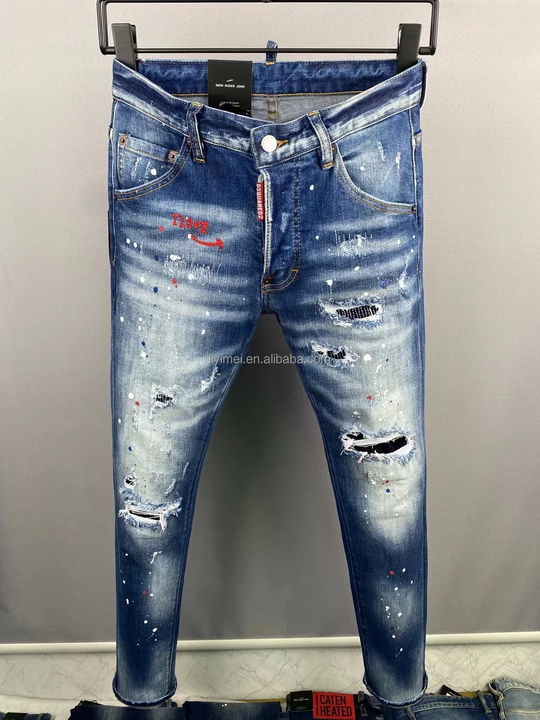Low Price Wholesale Custom Logo Men's Denim Pants Fashion Retro Washed