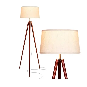 Nordic Home Modern Fabric Read Lamp Floor Wood Tripod Standing Light Room