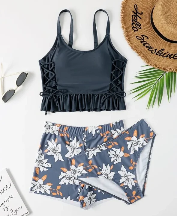 Custom 5colors Designer Print Woman Large Breast Bikinis Swimsuit 3 Piece Plus Size Swimwear Bikini for Fat Women