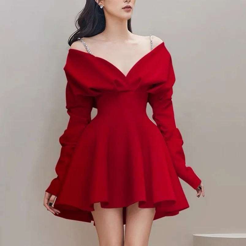 Elegant Summer Fashion Dress High Quality Maxi V-Neck Empire Casual Long Sleeved Woven Anti-Static Solid Color with Zippers