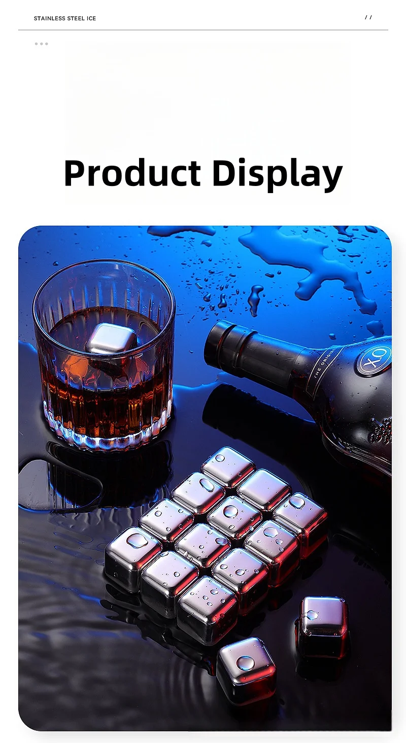 product custom no dilution reusable drink cooler stainless steel whiskey stones ice cubes set with luxury gift box for scotch  bourbon-12