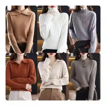 Twisted Fancy V-neck sweater for women Long sleeve heart pattern knit sweater Custom mohair plain sweater for women