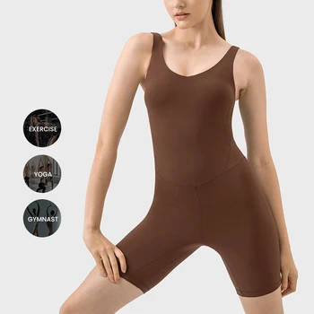 AQ086DQ Women's Plus Size Spandex Bodysuit Slimming Tummy Control Jumpsuit for Yoga Pilates Active Wear for Adults