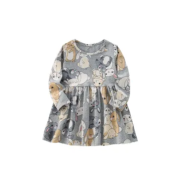 Girls' Autumn Baby Dresses European and American New Style Round Neck Long Sleeve Fashion Printed Baby Princess Dress