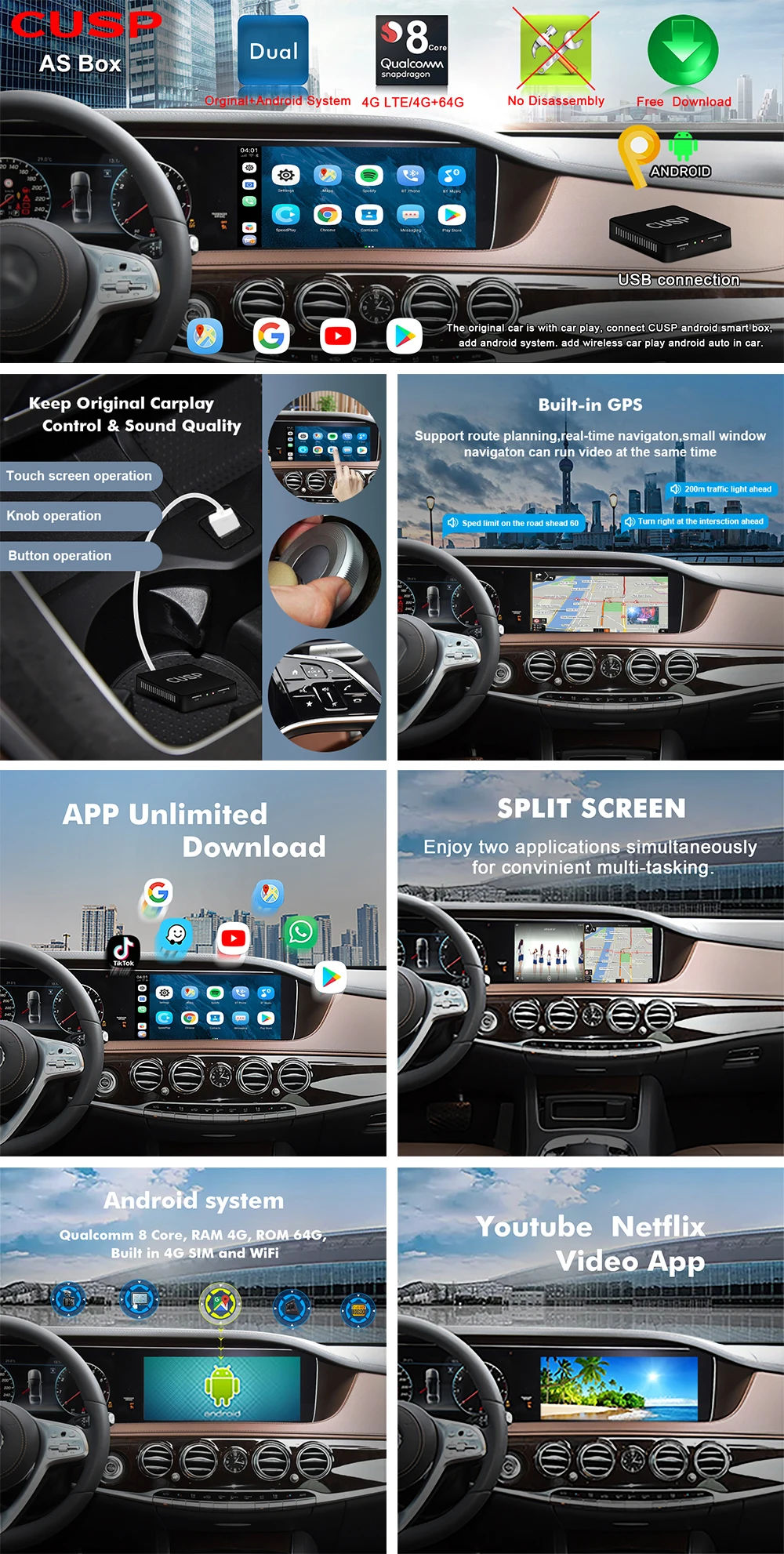 Hot Sales Android 13.0 4G 64G Multimedia Video TV Smart Android Carplay AI Box