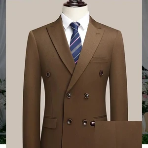 High Quality Double Breasted Slim-Fit Men's Wedding Suit V-Neck Business Suits for Adults Plus Size Stylish for Business