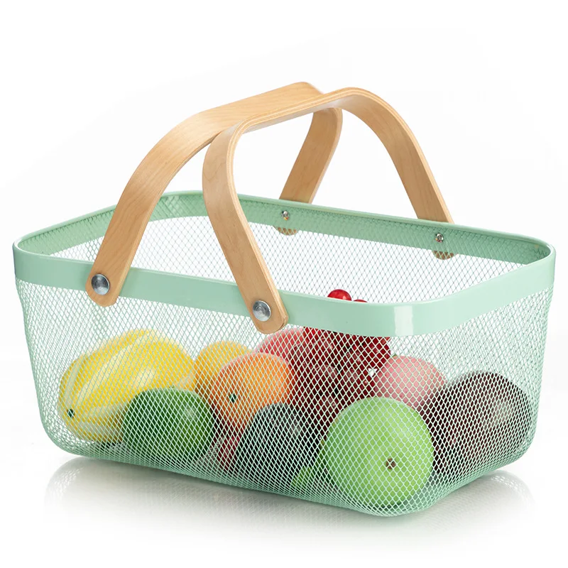 Portable Picnic Food Fruit Vegetables Sundries Metal Mesh Storage Basket manufacture