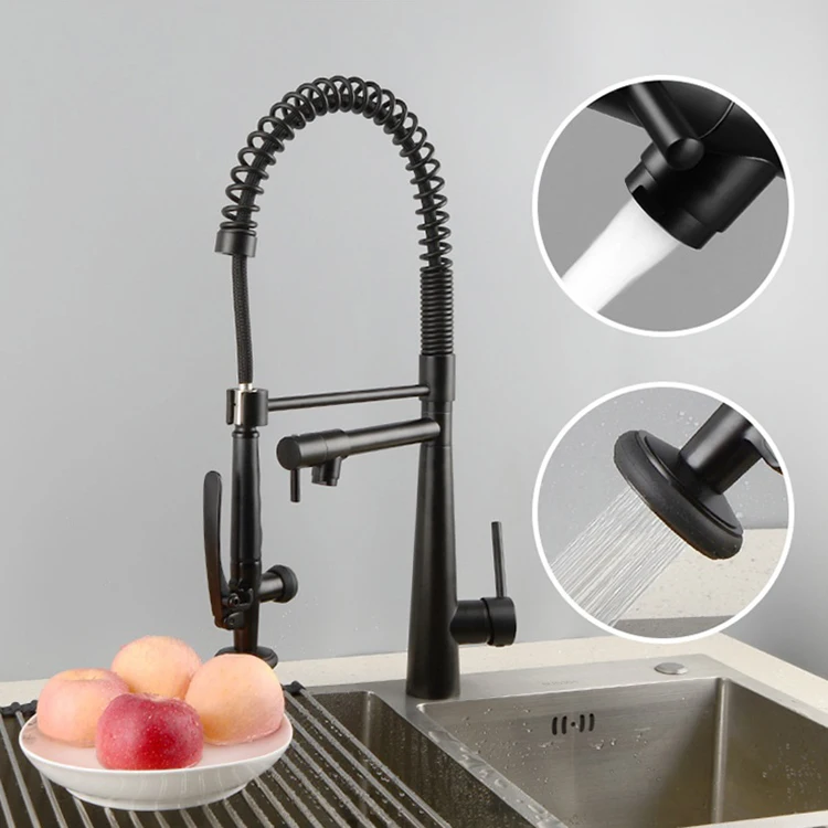 Mezclador de grifos de cocina con resorte extraíble de una sola palanca