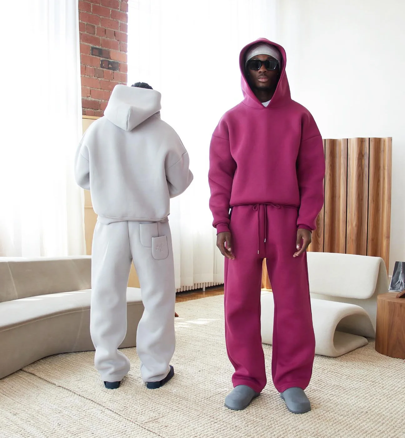 パーカー・フーディ HUECLOSET Budweiser Fleece Box Overfit Long Sleeve SE326 2 Pieces Baggy Boxy Heavy Weight Oversized Hoodie & Joggers