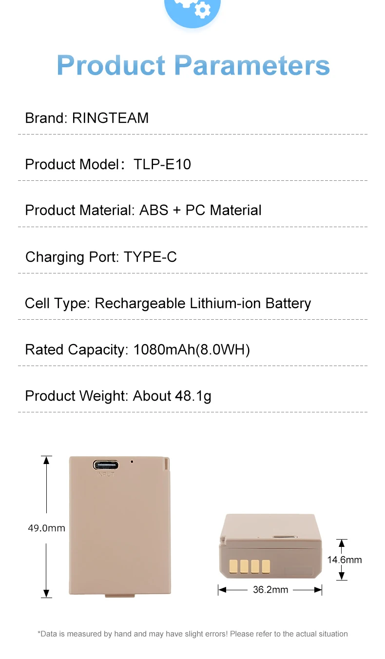 Rechargeable High Quality Battery with Type-C Port LP-E10 Battery Pack for Canon 1100D 1200D 1300D 1500D x50 x80 Digital Cameras details