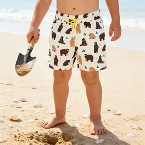 Cute Custom Cartoon Beachwear Swimsuit for Boys Quick Dry Kid Beach Board Shorts with Drawstring High Quality Swimming Trunks