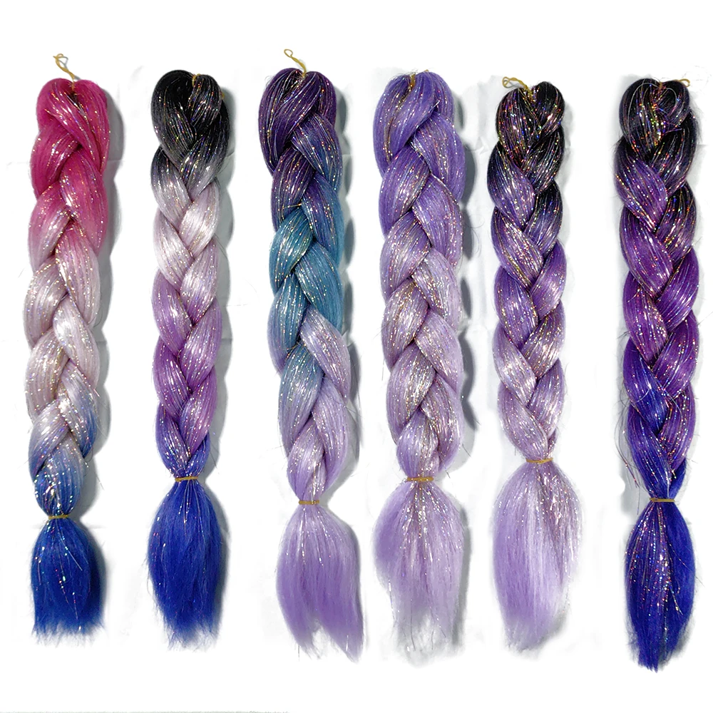 24 Inch Jumbo Braiding Mix Shiny Threads Glitter Hair Tinsel Kit Gold