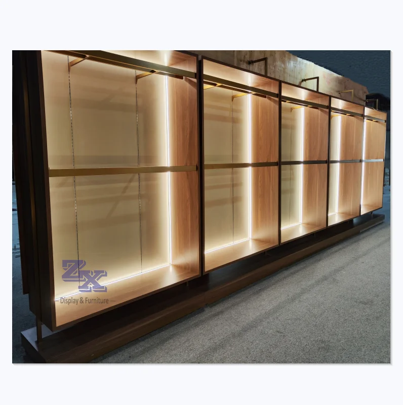 Men Clothes Store Racks Suit Display Cabinet Modern LED Menswear Shop Fitting and Decoration
