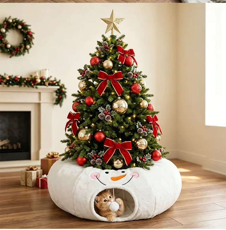 product new christmas themed cat tunnel festive atmosphere indoor self play toy all season interactive tunnel for cats kittens-4