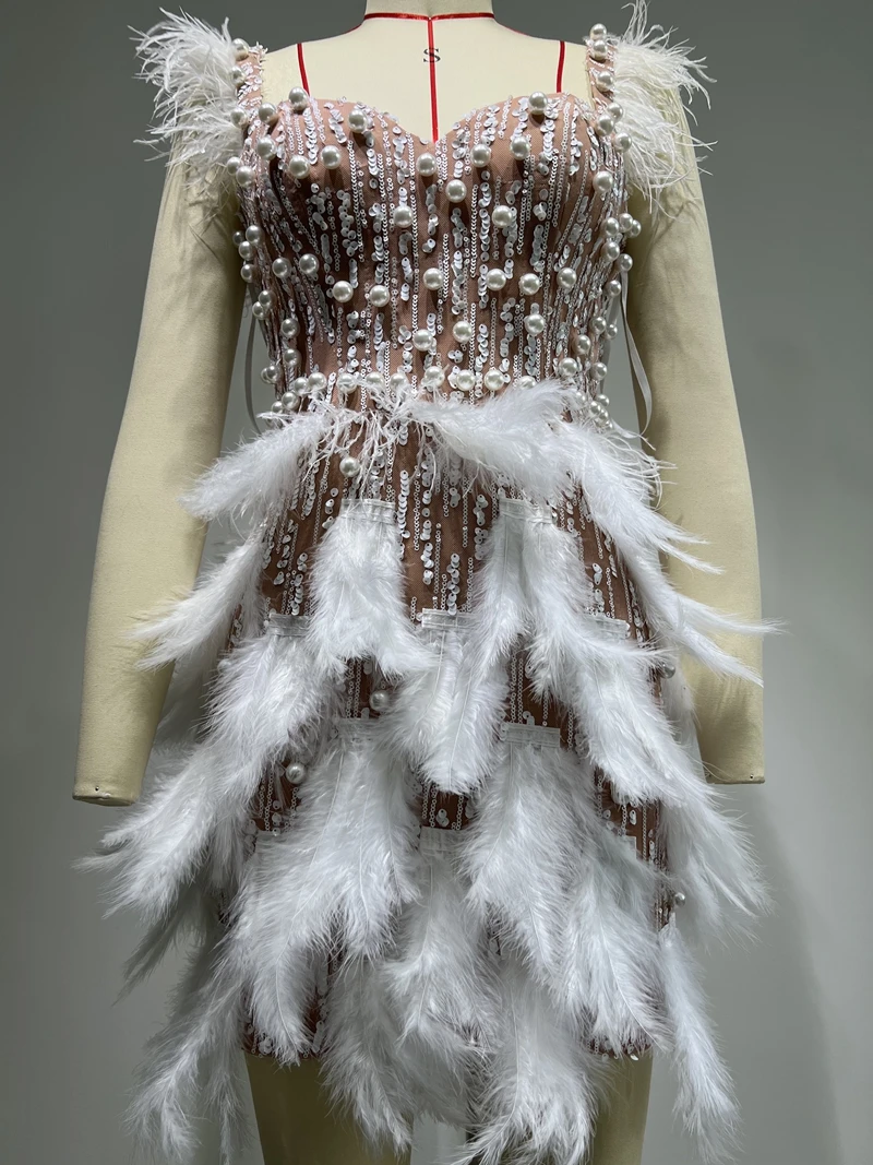 Saco De Vestir Tiras De Borlas De Plumas BLESIY Pluma De Avestruz