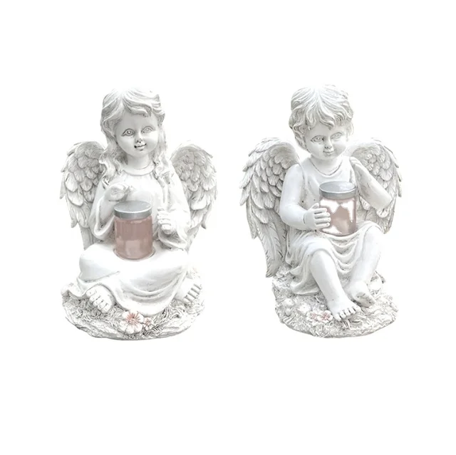 White Garden Girl Angel Decoration Home Courtyard Solar Energy Youth Resin Decoration Statue Crafts
