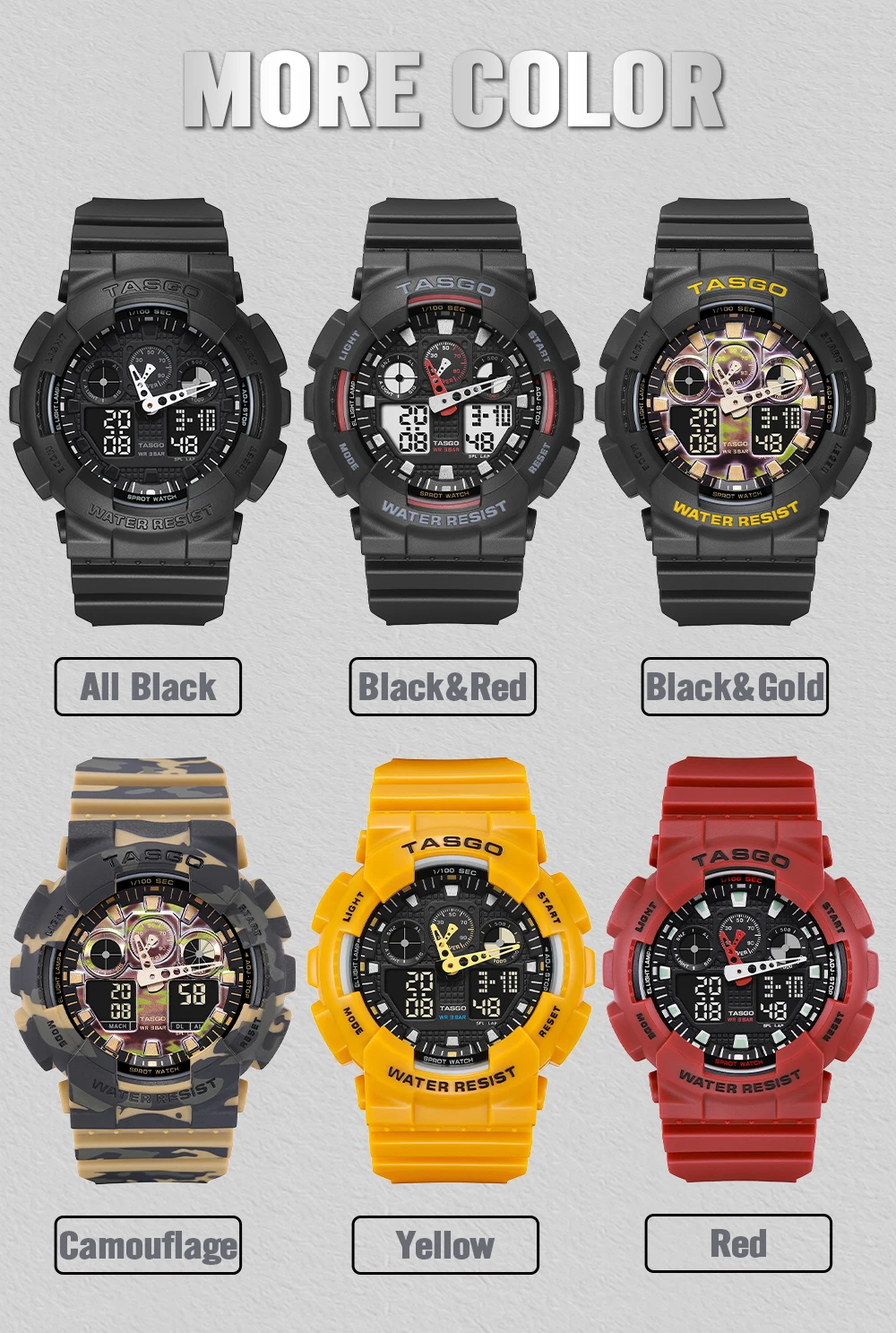 Multi-Functional Outdoor Electronic Digital Watch for Running Swimming Glow-in-the-Dark Feature Calendar Plastic Rubber