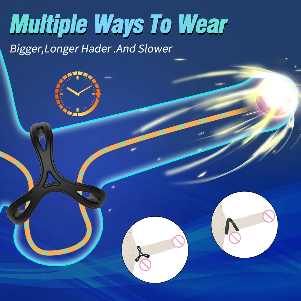 DELITE VIBES Lock Ring Dick Penis Cock Two Three Rings Liquid Silicone Elastic Delay Ejaculation Longer Time Sex Multi Ways Wear
