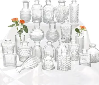 Rustic Vintage Embossed Small Glass Vase Set of 22
