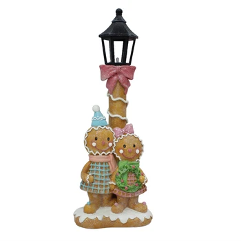 Customized Sequins Gingerbread Man Christmas Decor Glitter Lamp Post Resin Crafts