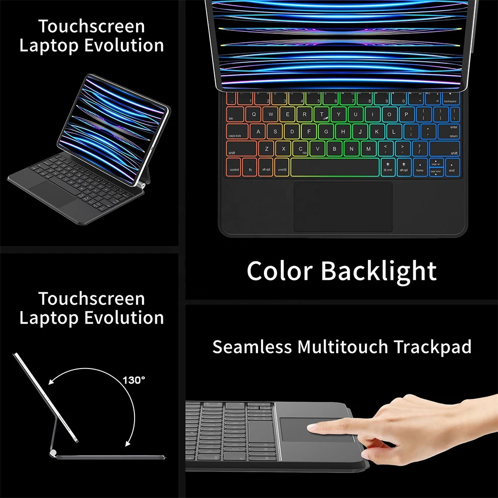 product for laudtec 109 inch pbk318 magic leather keyboard case for ipad 10th generation magnetic tablet cover touchpad trackpad rubber-7