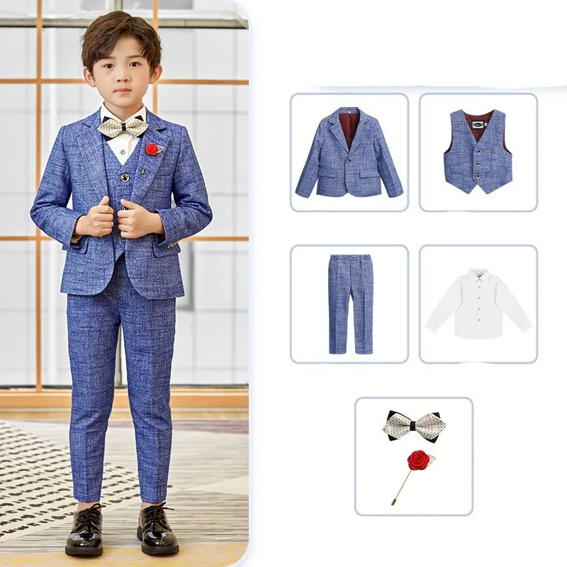 Costume Garçon PLWEDDING - Smoking 5 Pièces Pour Mariage, Cérémonie - Veste, Pantalon, Chemise, Gilet, Cravate
