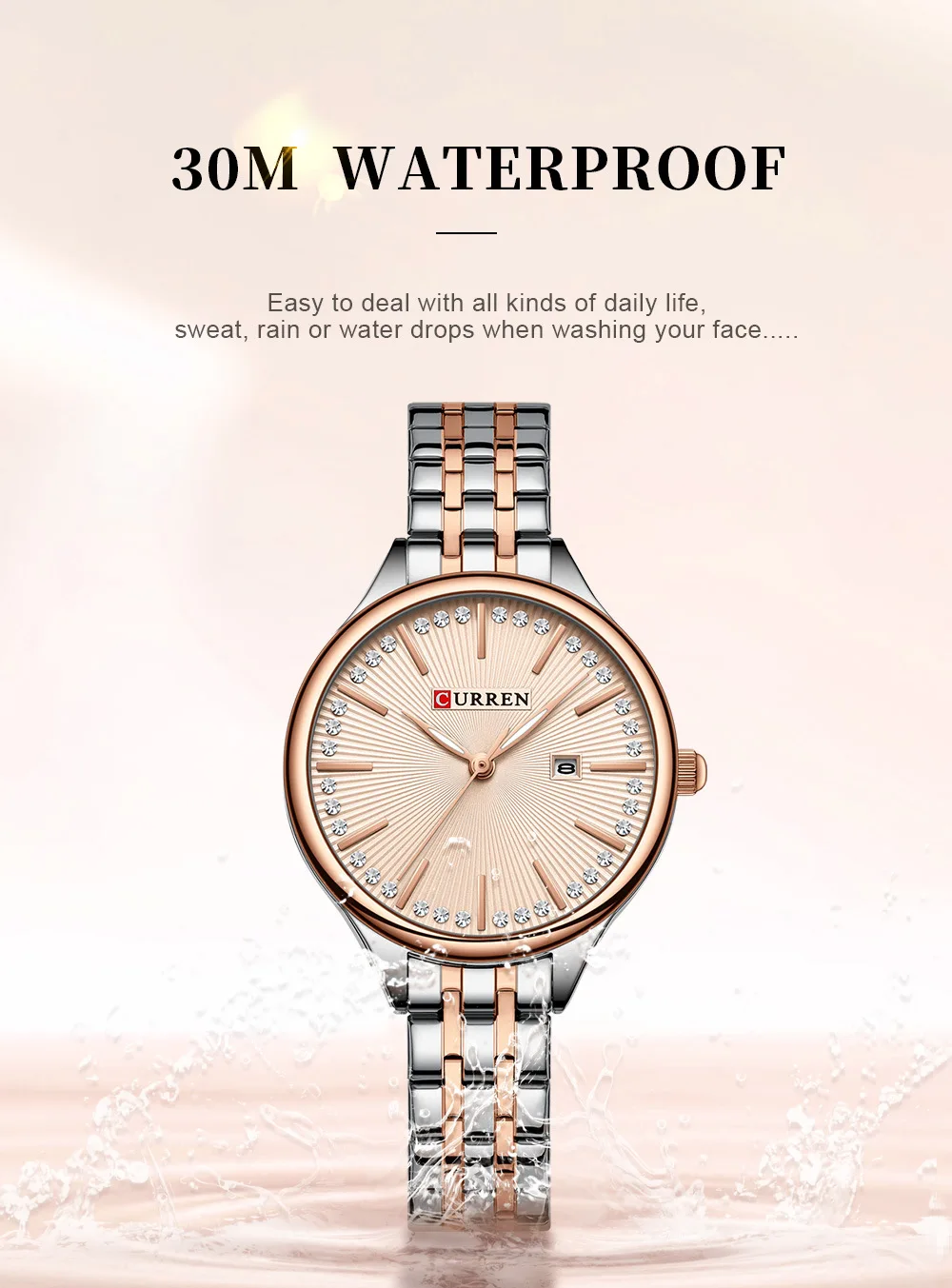 CURREN 9099 Small Dial Simple Design Quartz Watch Fashion Calendar Casual Waterproof Stainless Steel Strap Business Lady Watches