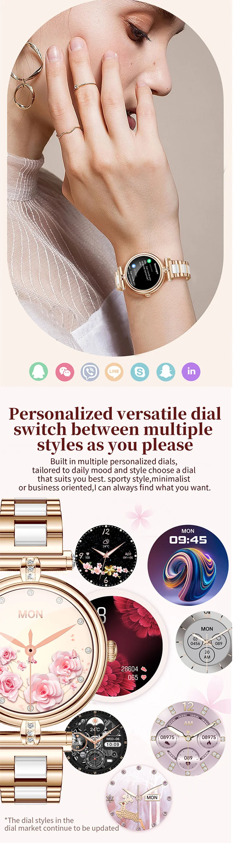 2026 AK62 Ladies Smart Watch 1.09Inch Screen BT Calling Sport Health Monitoring Sleep Tracker Message Reminder Smart Watch