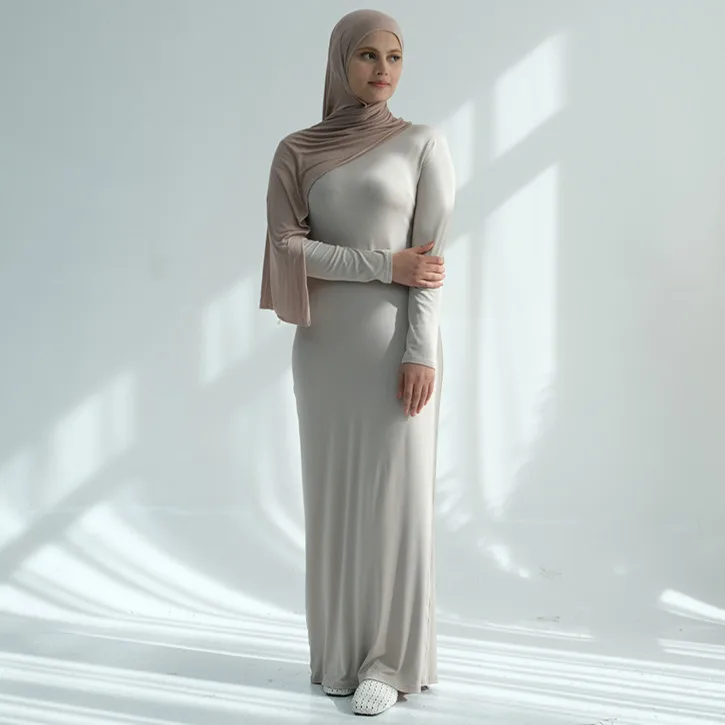 25 Premium Stretchy Cotton Jersey Abaya Muslim Women Abaya Inner Dress  Comfortable Long Sleeve Women Slip Dress Islamic Clothing