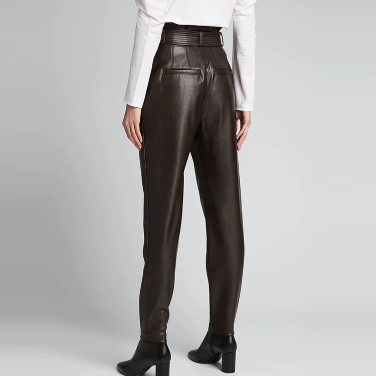 Back Welt Pockets Faux Leather Pants 