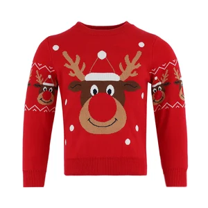 Customization Girls Knitted Sweater New Baby Christmas Sweatshirt Cartoon Elk Children's Wool Top