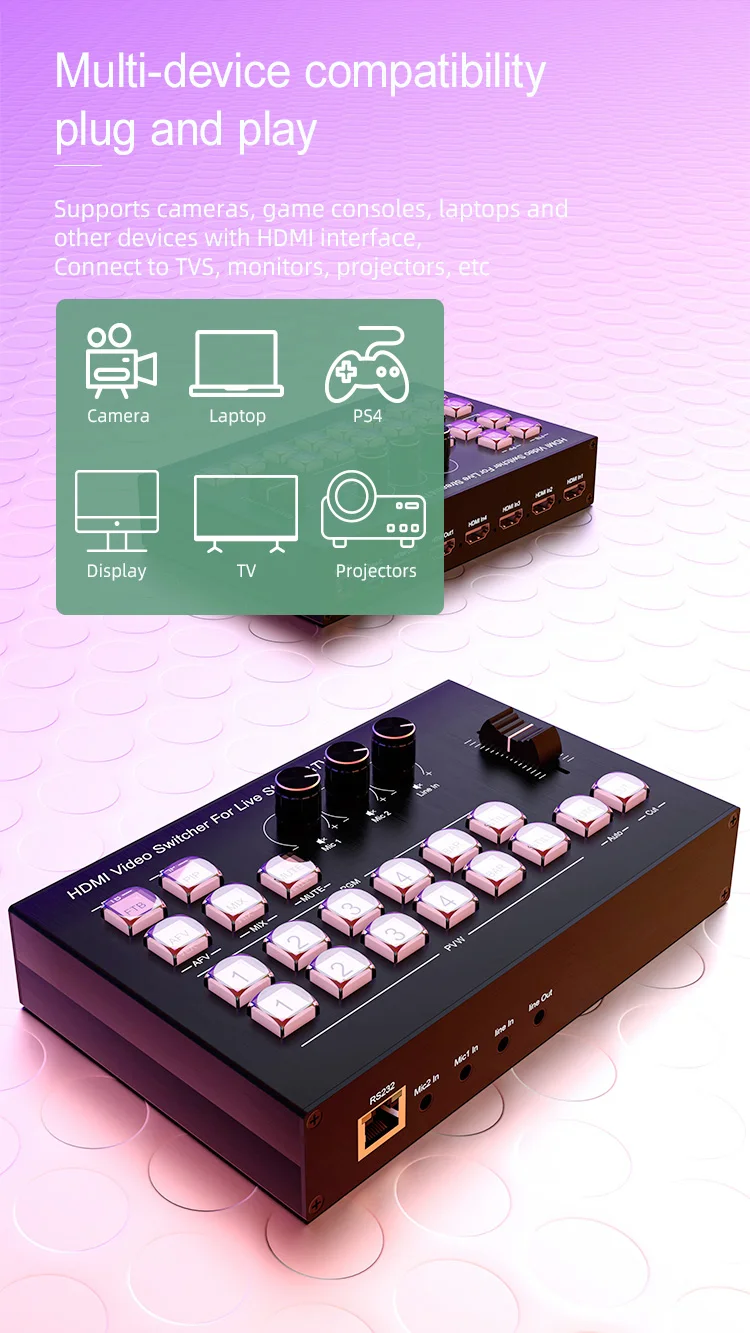 Live Streaming Video Switcher Video Cast Switching & Replay Controller Video Mix Broadcast Switcher Video Splitters & Converters