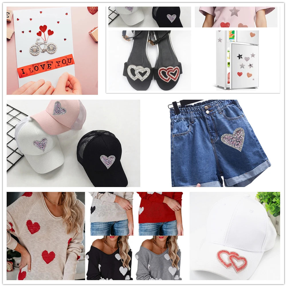 Factory Outlet Rhinestone Heart Patch Mix Size Color Iron on Patches Hotfix  Crystal Motif for Clothing Bags Pants Shoes Applique