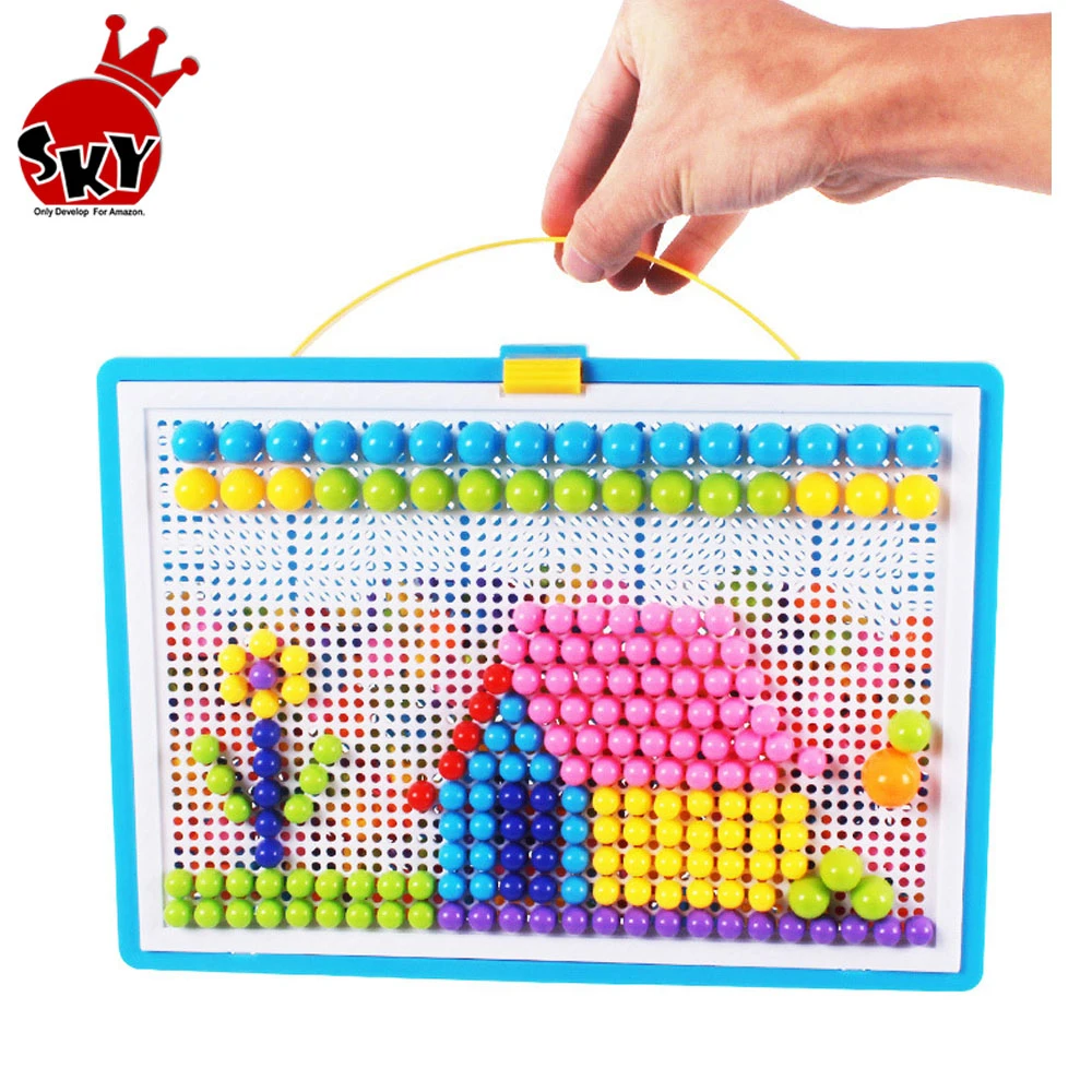 296Pcs Kids Peg Board Jigsaw Puzzle Mushroom Nails DIY Educational