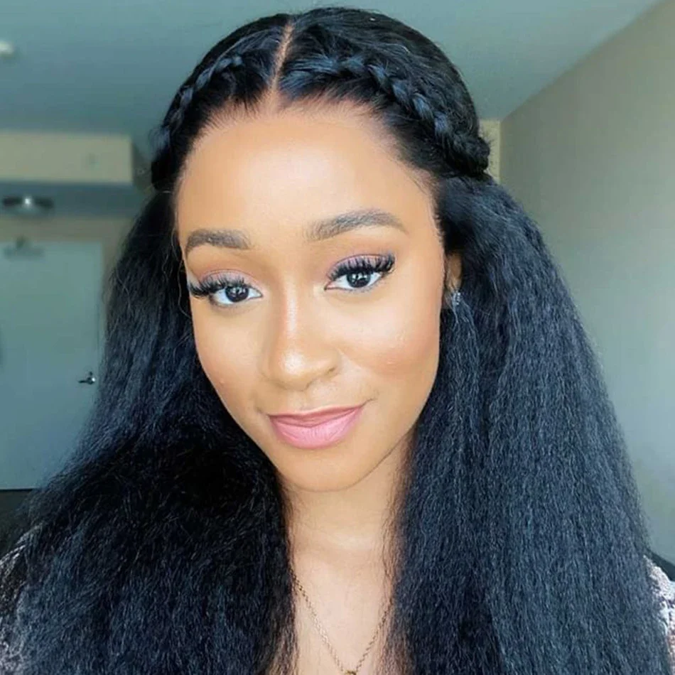 Perruque Lace Front Wig Cheveux Humains Kinky Straight Densité 180_voghion.com