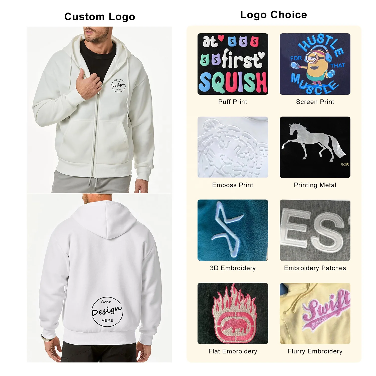 JL1104B 480GSM Thick French Terry Satin Lined 3D Puff Printing Oversized Cotton Polyester Hoodie