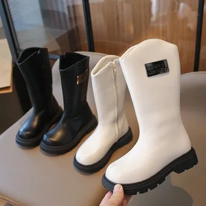 Girls' Boots 2026 Autumn/Winter New Solid Color Warm High Boots Fashionable and Versatile Children's Boots