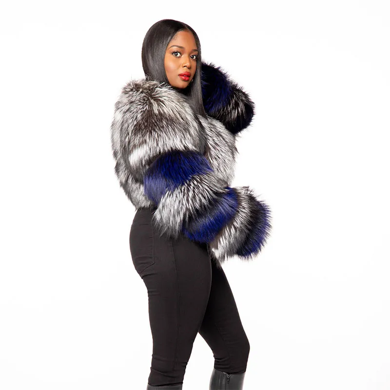 Free Size New Trendy Multi Color Silver Fox Fur Coat Custom Thick Winter Colorful Real Fur Coat for Women