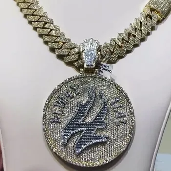 Custom Pendant Moissanite Necklace Iced Out Bling Diamond Vvs Hip Hop Jewelry Luxury Round Plate Moissanite Pendant