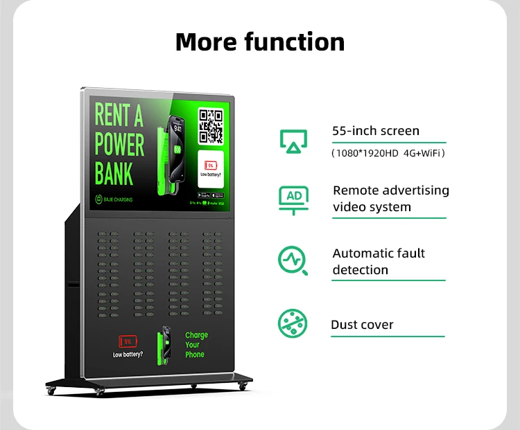 New Phone Fast Charging Shared Portable Charger 96 Slots Sharing Power Bank Rental Station with 55 Inch Screen Vending Machine