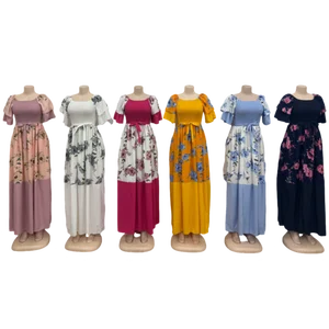 New Wholesale Vintage Printing Round Neck Short Sleeve Stitching Women's Summer Slim Fit a Line Dress