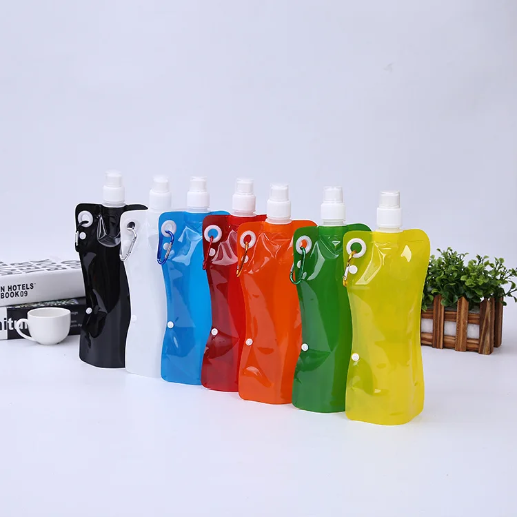 Custom Logo Printed Eco-Friendly Foldable Drink Bag Transparent Plastic Water Bottle for Sports Mountaineering Portable