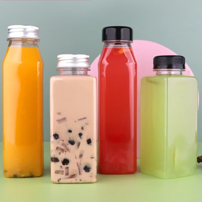 250ml Unique Body Shape Round square for Juice Beverage Water Drink Cup Empty Disposable clear Pet Plastic Bottles with Cap