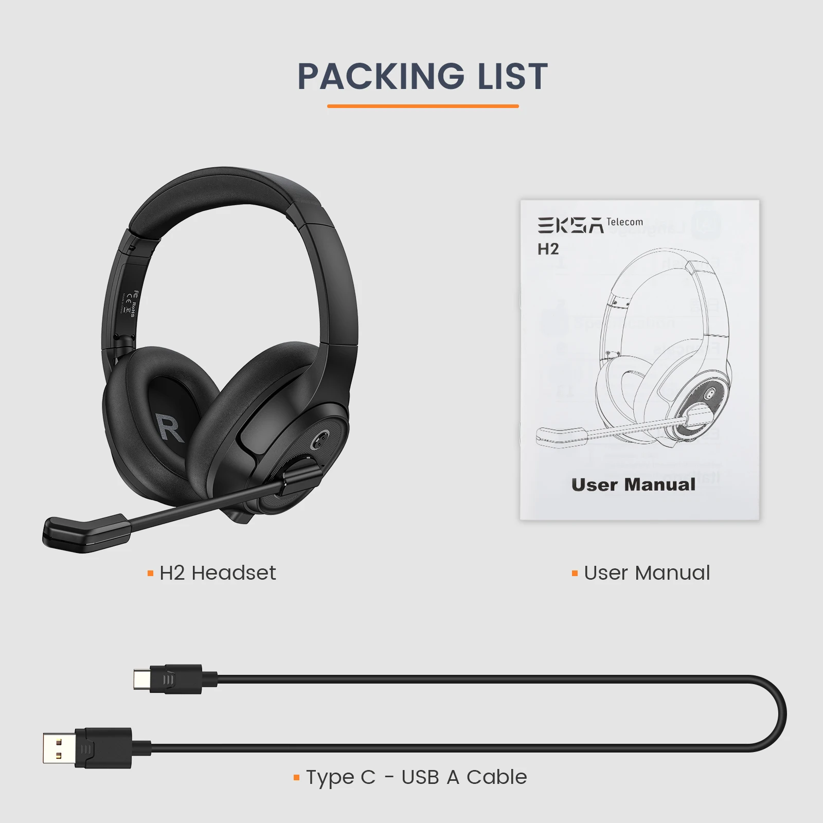 Eksa H2 Wired Office Headphones Overear Headphones Usb Cable With Enc