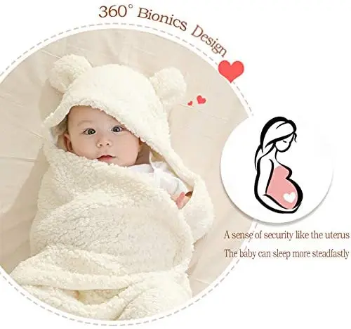 Cotton Plush Receiving Blanket Newborn Sleeping Wraps Sherpa Sleepsack Swaddle Hooded Baby Wearable Blanket supplier